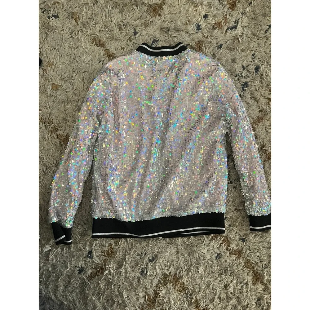 Arizona Girls Sequin Jacket Rainbow Holographic‎ Bomber Jacket Size 10/12